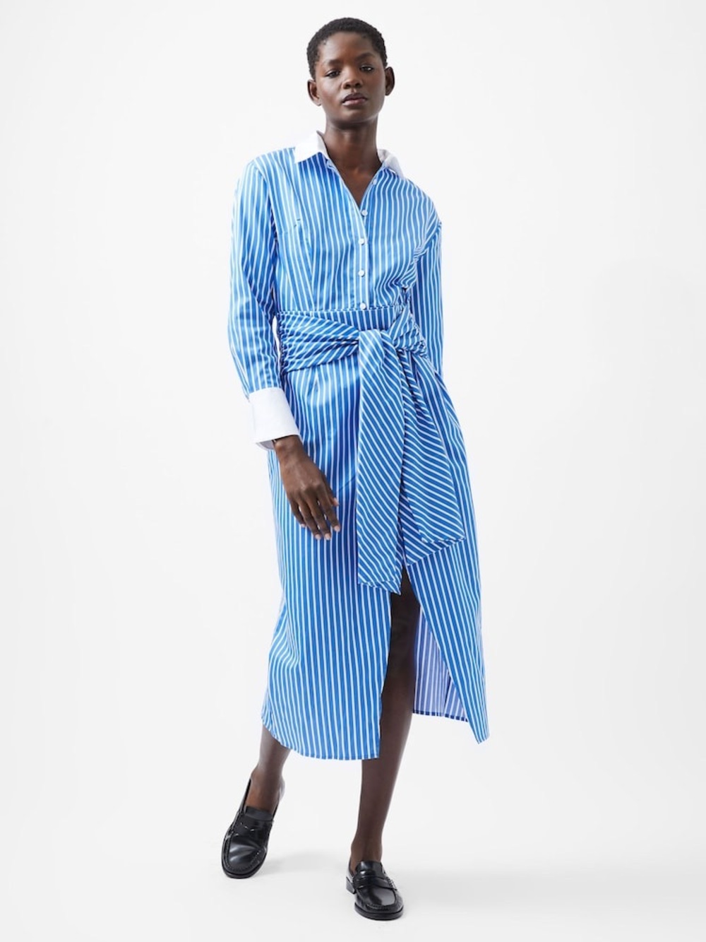 French Connection Alexis Cotton Striped Midi Shirt Dress